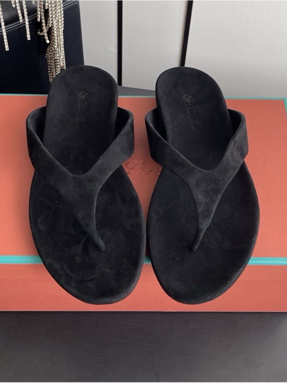 Authentic Loro Piana Black Suede Thong Sandals - Minimal Everyday Style